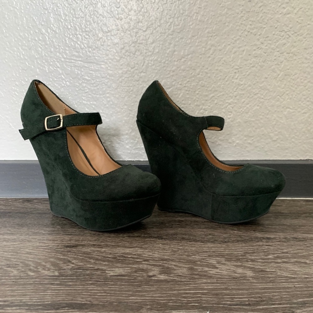 Dark Green Suede Heels